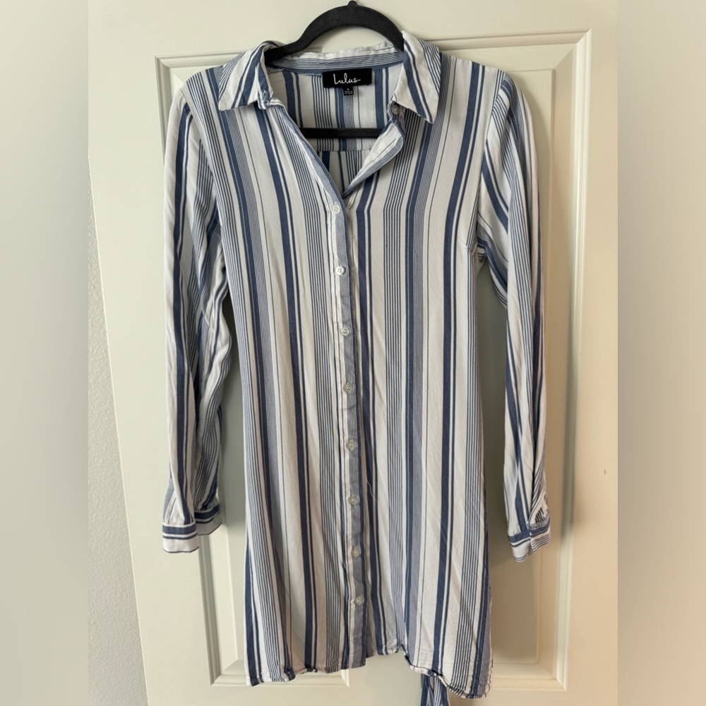 Lulus Blue & White Stripped Long-sleeve Dress